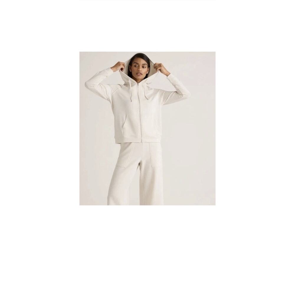 Quince Women Supersoft Fleece Zip Up Hoodie Off-White Sleeved Top‎ S